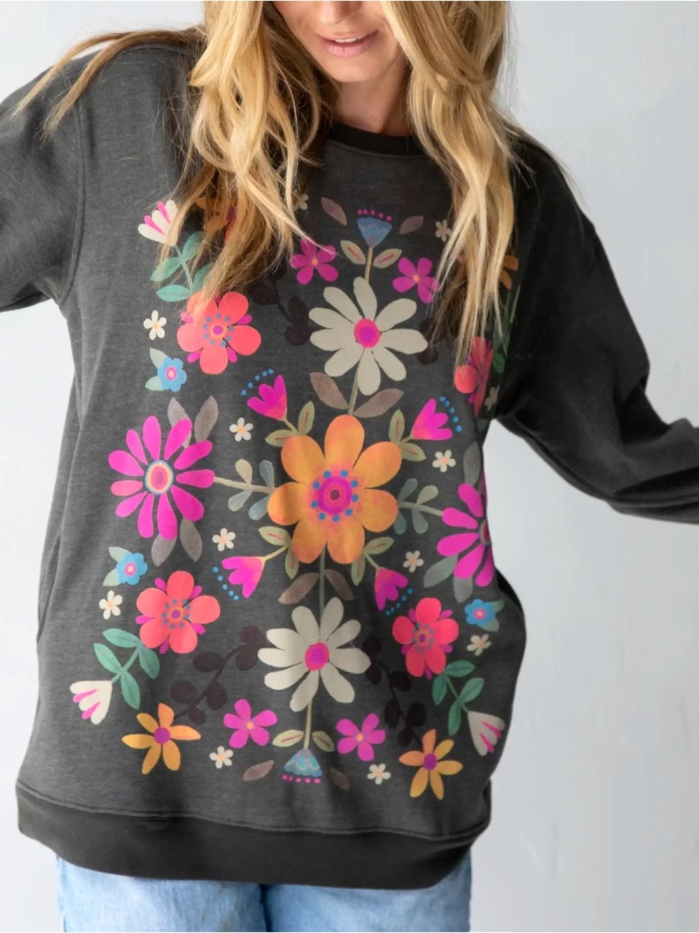 NATURAL LIFE COMFY POCKET SWEATSHIRT | FOLK FLOWER Sz XXL MULTICOLOR JL26